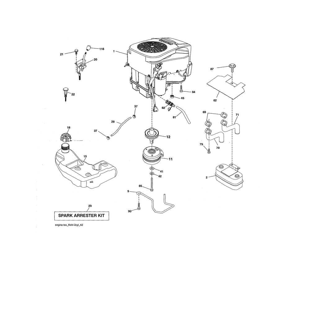 Engine Diagram and Parts List for  Husqvarna Lawn Tractor