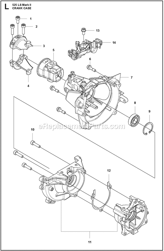 Crankcase Diagram and Parts List for  Husqvarna Trimmer