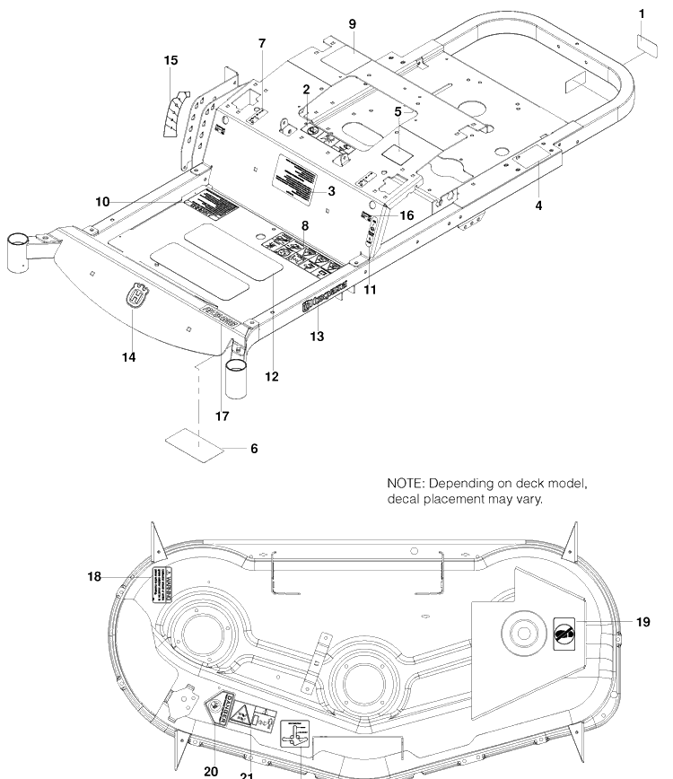 Decals Diagram and Parts List for (96521501)(2010-01) Husqvarna Lawn Mower