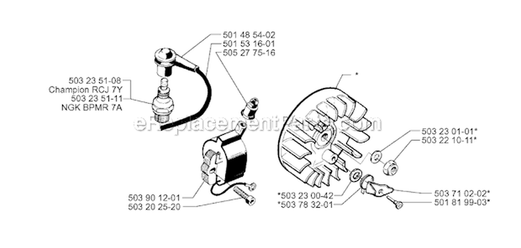 Ignition System Diagram and Parts List for 1998-10 Husqvarna Brush Cutter