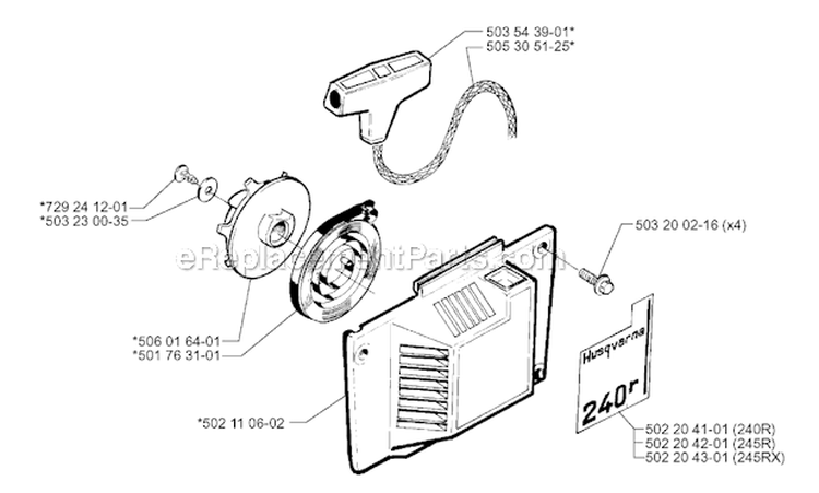 Starter Diagram and Parts List for 1998-10 Husqvarna Brush Cutter