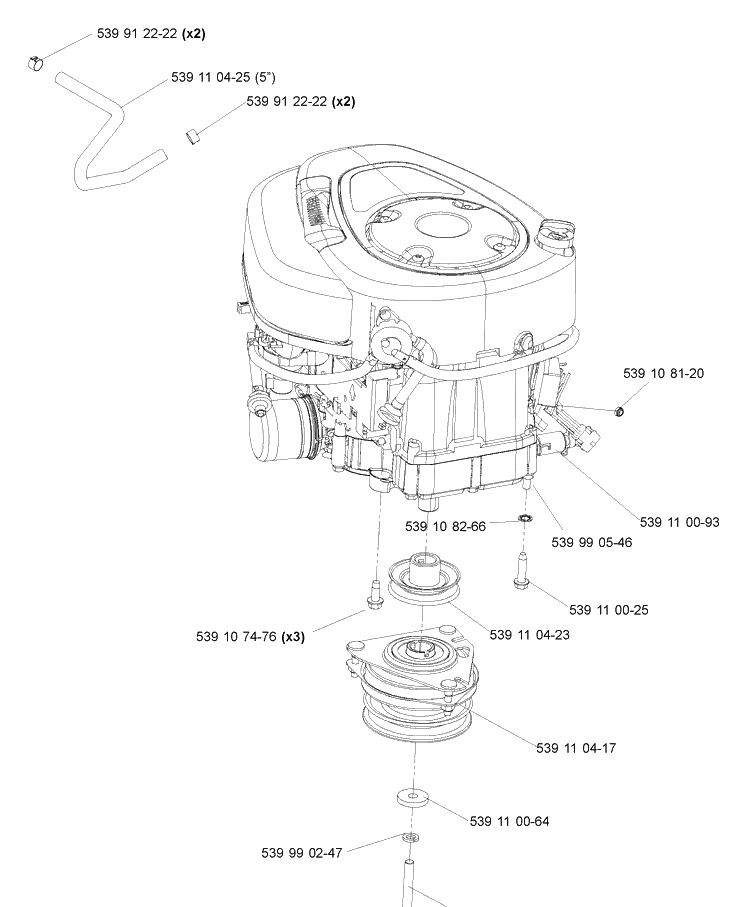 Engine Assembly (15 And 17.5 Hp) Diagram and Parts List for 2004-11 Husqvarna Lawn Mower