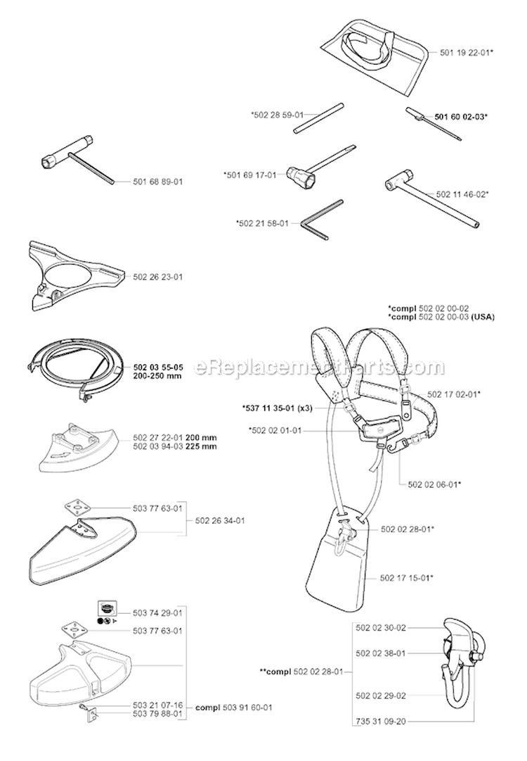 Accessories 1 Diagram and Parts List for 2001-05 Husqvarna Brush Cutter