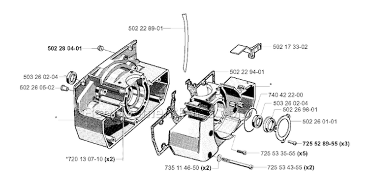 Crankcase Diagram and Parts List for 2001-05 Husqvarna Brush Cutter