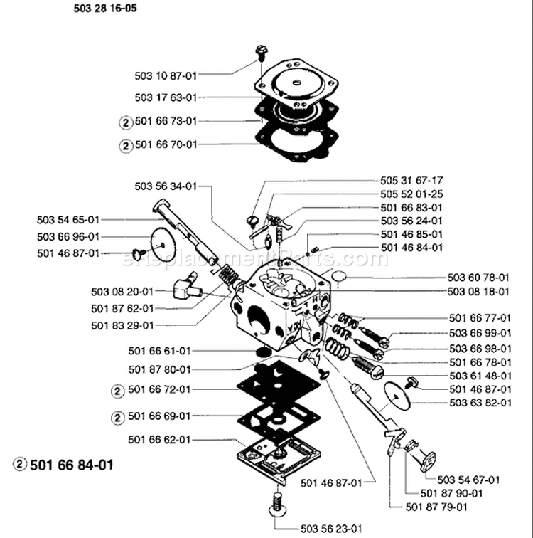 Page B Diagram and Parts List for 1996-01 Husqvarna Chainsaw