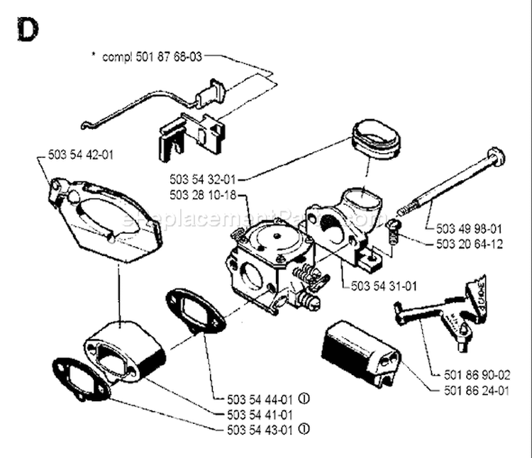 Page F Diagram and Parts List for 1990-03 Husqvarna Chainsaw