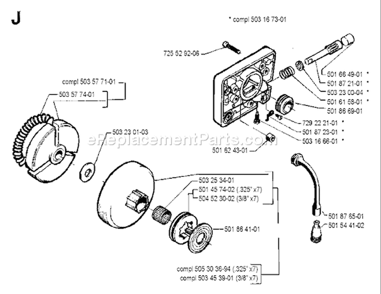 Page H Diagram and Parts List for 1990-03 Husqvarna Chainsaw