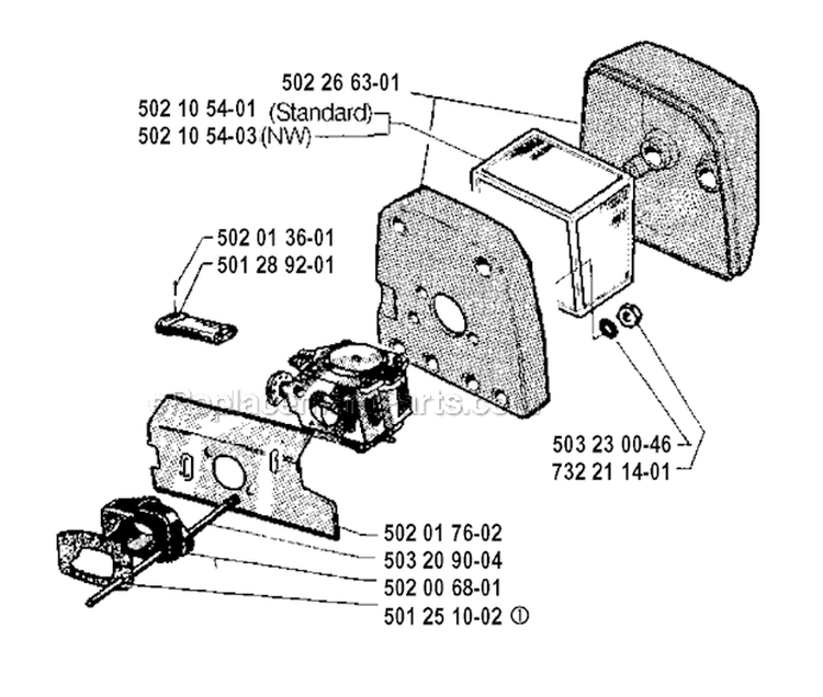 Carburetor  Air Filter Diagram and Parts List for 1992-05 Husqvarna Brush Cutter