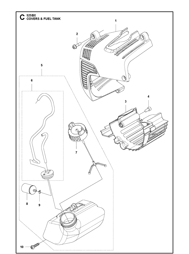 Fuel Tank Diagram and Parts List for  Husqvarna Leaf Blower / Vacuum