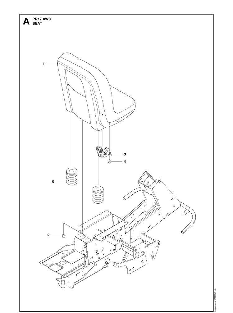 Seat Diagram and Parts List for AWD Husqvarna Lawn Mower