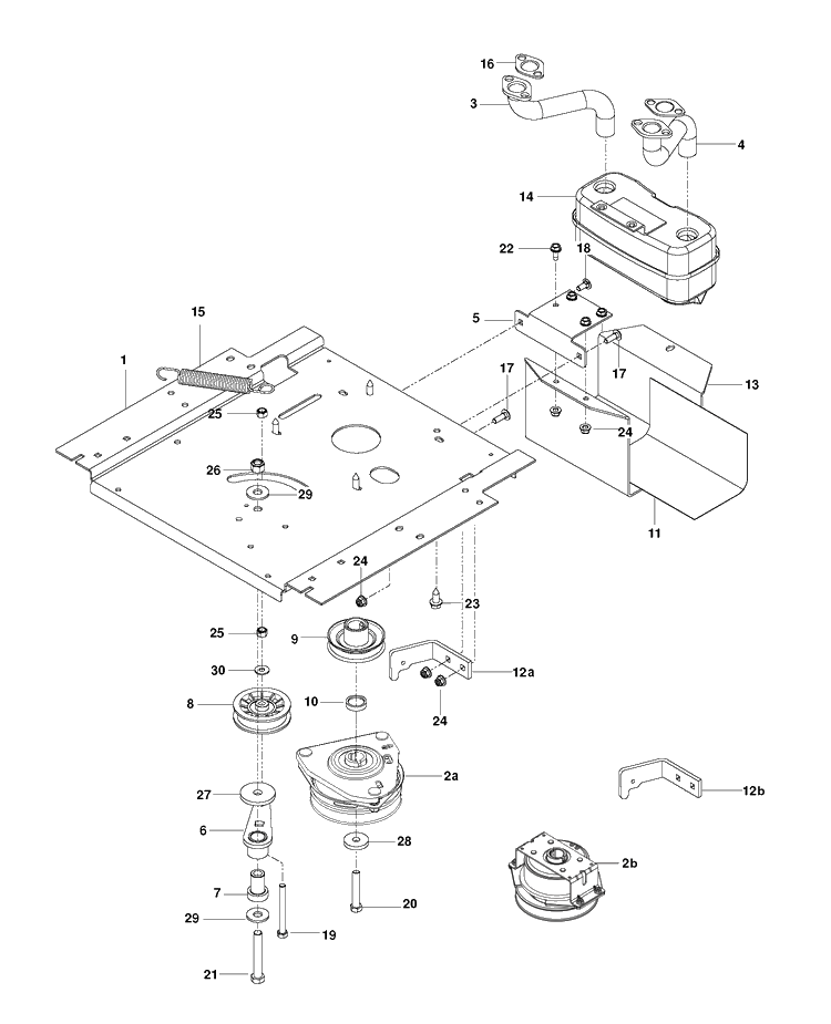 Engine Mounting, Guards And Muffler Diagram and Parts List for (967176201)(2013-06) Husqvarna Lawn Mower