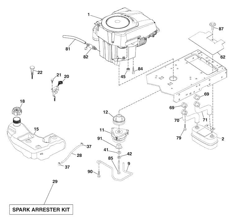 Engine Diagram and Parts List for (96043006100)(2009-04) Husqvarna Lawn Mower