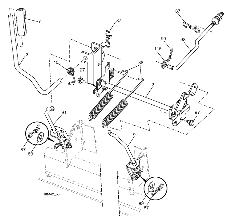 Mower Lift / Deck Lift Diagram and Parts List for  Husqvarna Lawn Tractor