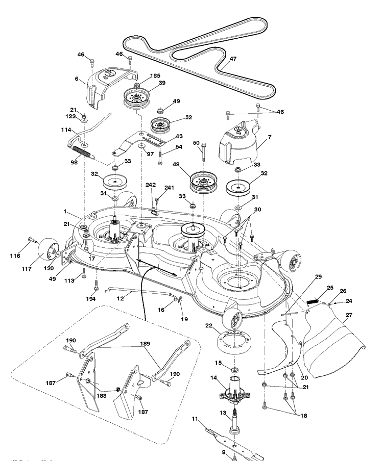 Mower Deck / Cutting Deck Diagram and Parts List for YTH24K48 (96045003500)(2011-08) Husqvarna Lawn Tractor