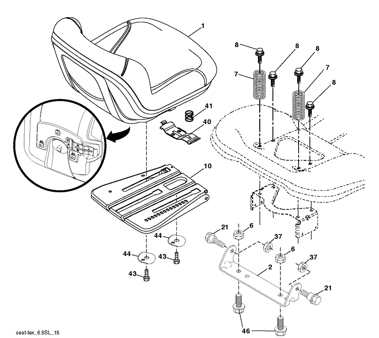 Seat Diagram and Parts List for (96048010200)(2021-7) Husqvarna Lawn Tractor