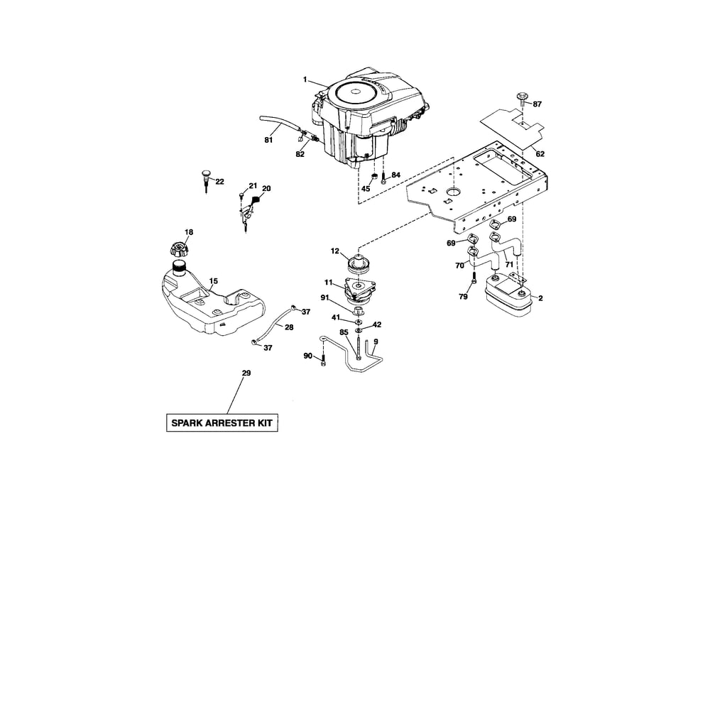 Engine Diagram and Parts List for  Husqvarna Lawn Tractor
