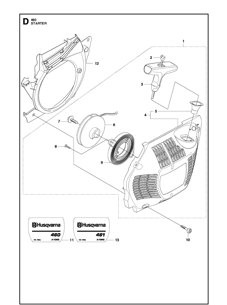 Starter Diagram and Parts List for 2013-01 Husqvarna Chainsaw