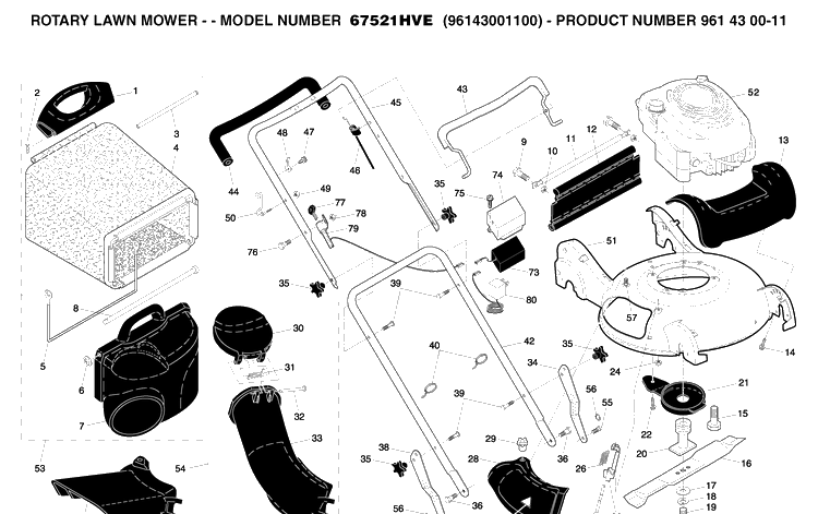 Repair Parts Diagram and Parts List for (96143001100)(2005-01) Husqvarna Lawn Mower