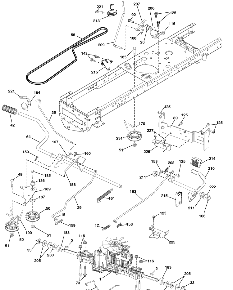 Drive Diagram and Parts List for (917289630)(2010-05) Husqvarna Lawn Mower