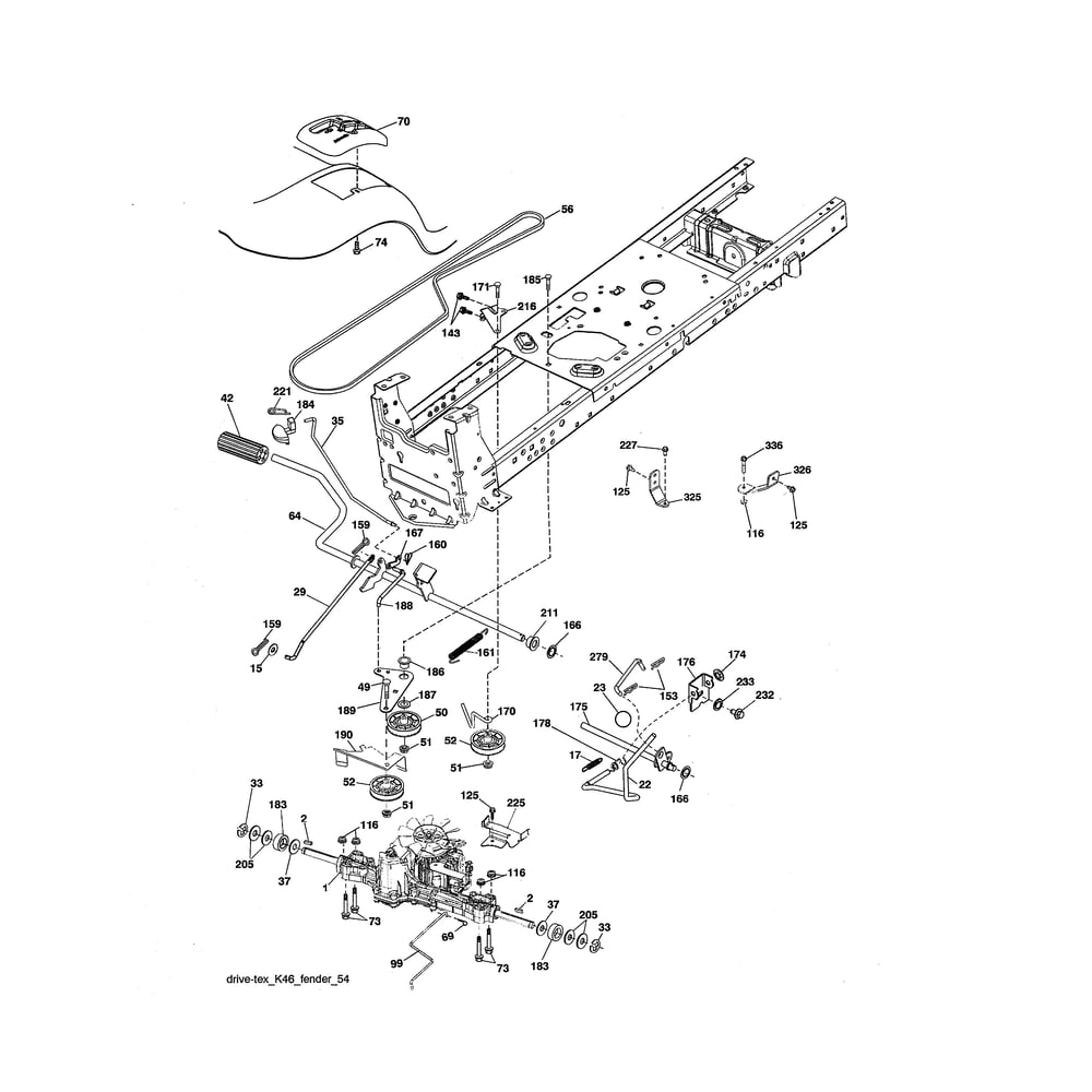 Drive Diagram and Parts List for  Husqvarna Lawn Tractor