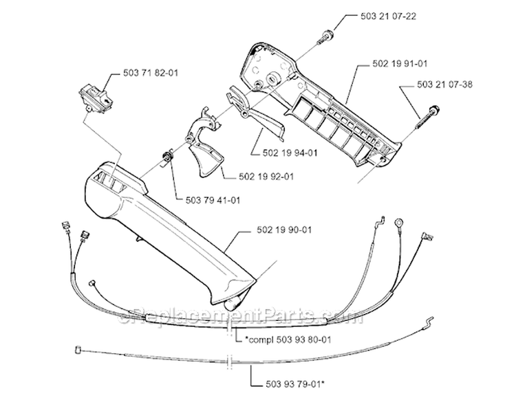 Throttle Controls Diagram and Parts List for 1999-03 Husqvarna Brush Cutter