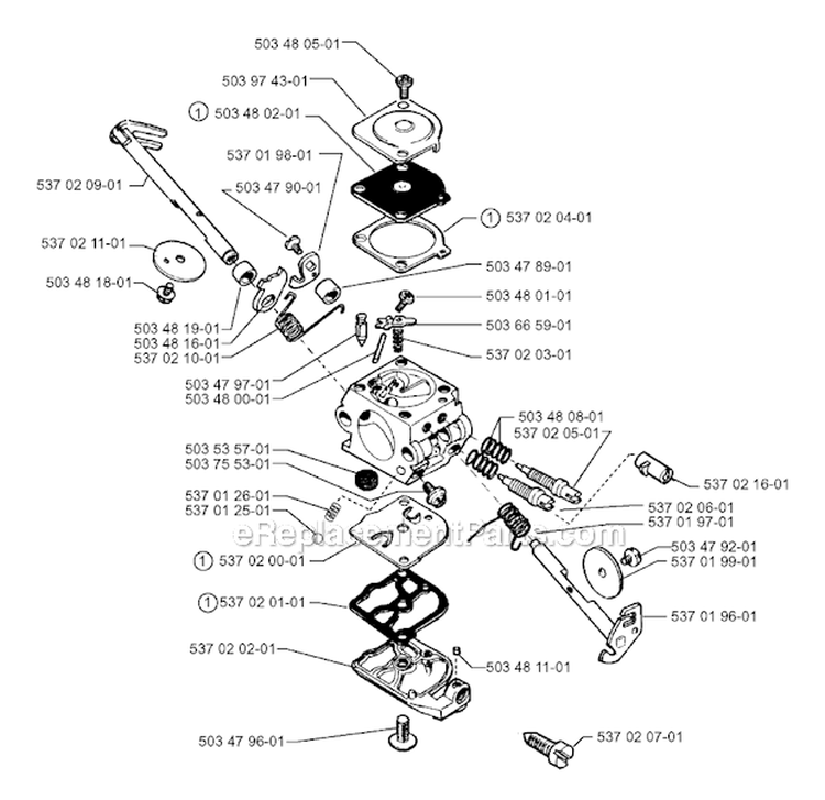 Carburetor Details Diagram and Parts List for 1999-03 Husqvarna Brush Cutter
