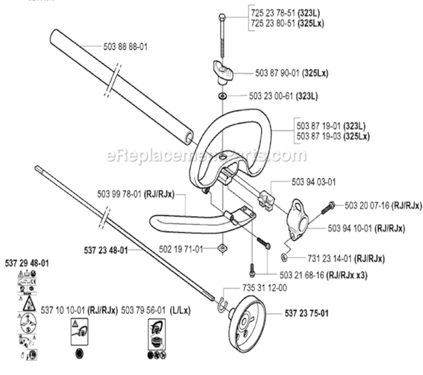 Shaft_And_Handle Diagram and Parts List for 2005-05 Husqvarna Trimmer