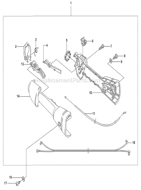 Handle_And_Controls Diagram and Parts List for 2008-03 Husqvarna Trimmer