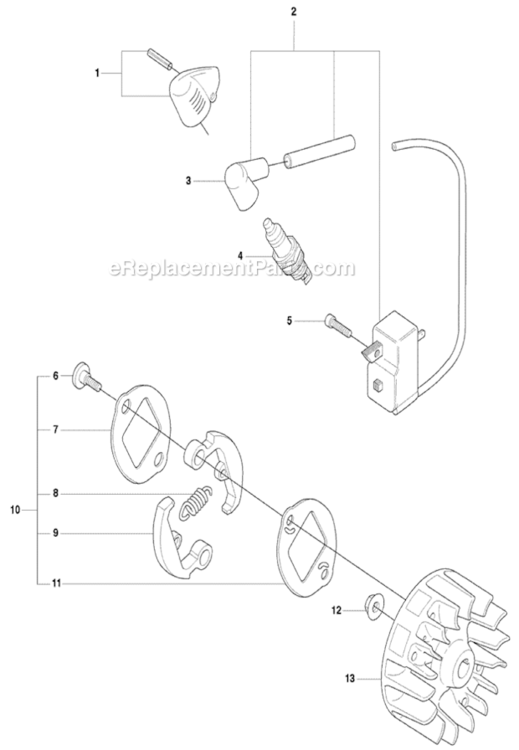 Ignition_System_And_Clutch Diagram and Parts List for 2008-03 Husqvarna Trimmer