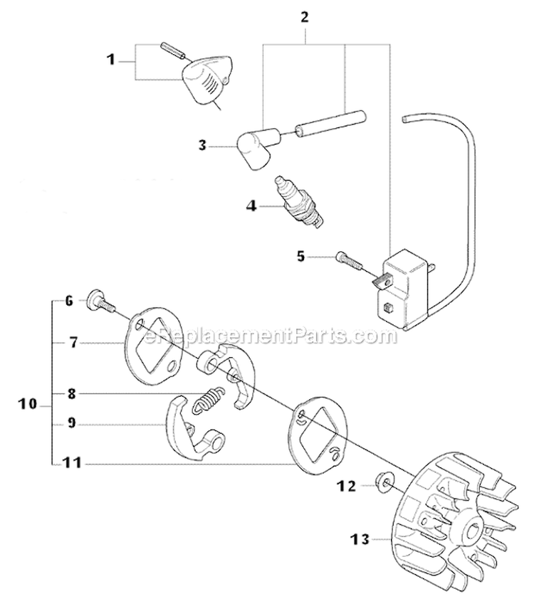 Ignition System And Clutch Diagram and Parts List for  Husqvarna Hedge Trimmer
