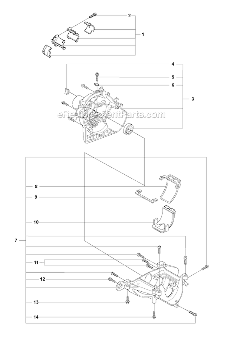Crankcase Diagram and Parts List for 2009-05 Husqvarna Brush Cutter