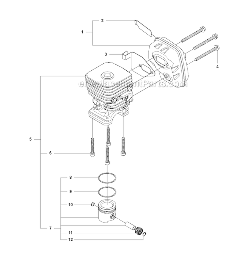 Cylinder Piston  Muffler Diagram and Parts List for 2012-01 Husqvarna Pole Saw