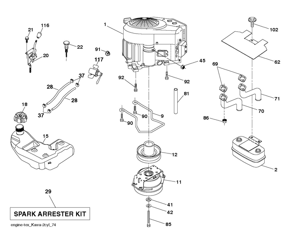 Engine Diagram and Parts List for  Husqvarna Lawn Tractor