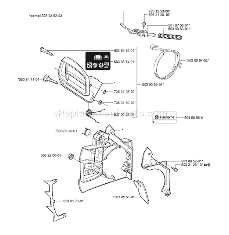 Page D Diagram and Parts List for 335 XPT 2001-05 Husqvarna Chainsaw