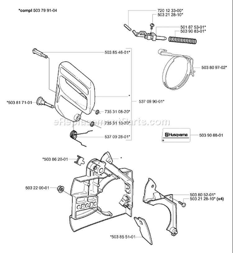 Page B Diagram and Parts List for 2003-10 Husqvarna Chainsaw