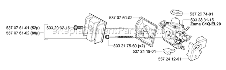 Page C Diagram and Parts List for 2003-10 Husqvarna Chainsaw