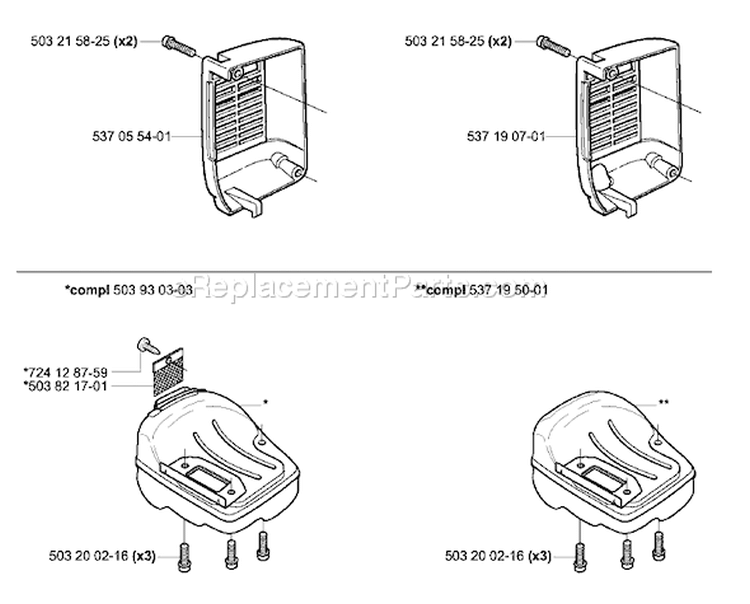 Page H Diagram and Parts List for 2003-10 Husqvarna Chainsaw