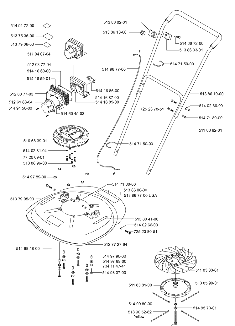 Product Complete Diagram and Parts List for HVT52  Husqvarna Lawn Mower