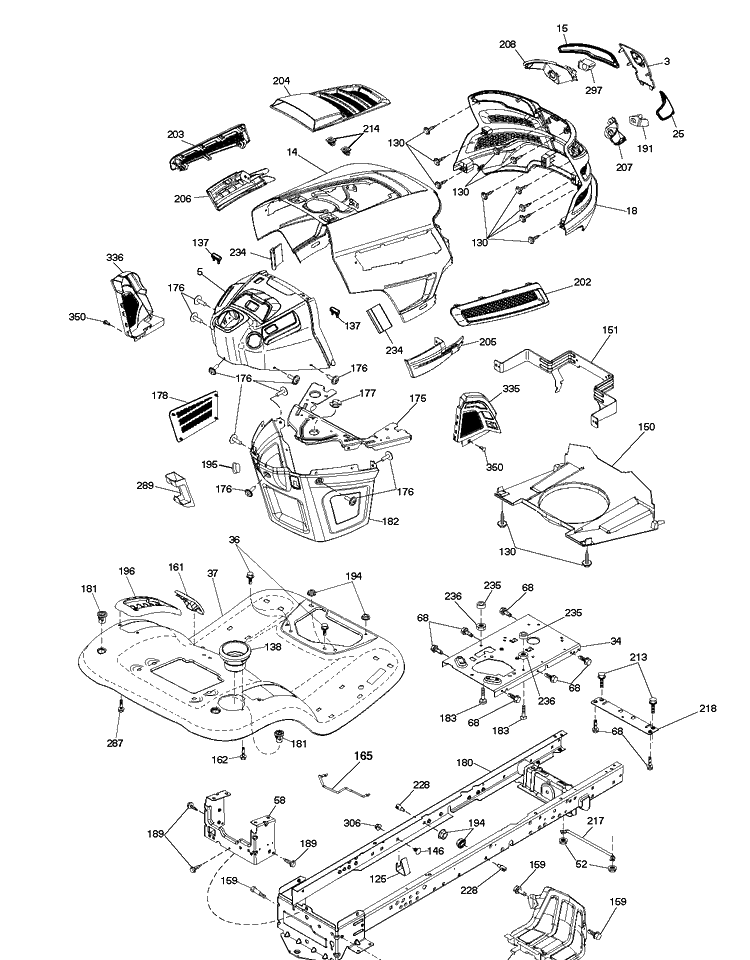 Chassis And Enclosures Diagram and Parts List for (96043014201)(2012-12) Husqvarna Lawn Tractor