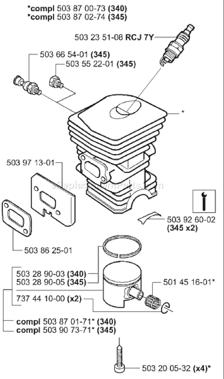 Page J Diagram and Parts List for 2001-09 Husqvarna Chainsaw