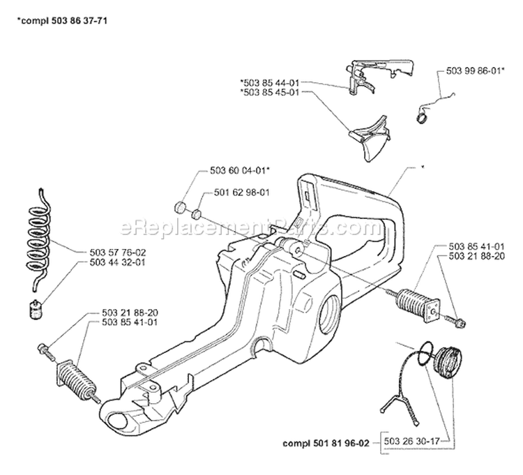 Page K Diagram and Parts List for 1998-02 Husqvarna Chainsaw
