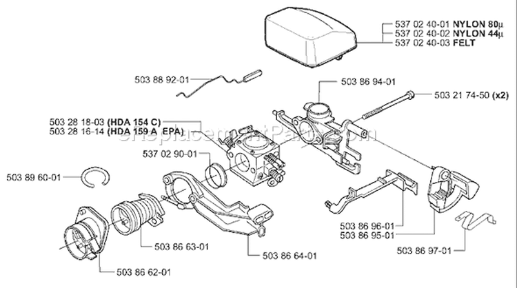 Page A Diagram and Parts List for 2001-09 Husqvarna Chainsaw