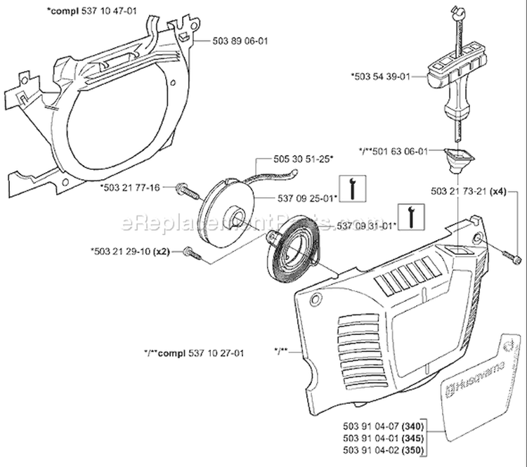 Page L Diagram and Parts List for 2001-09 Husqvarna Chainsaw