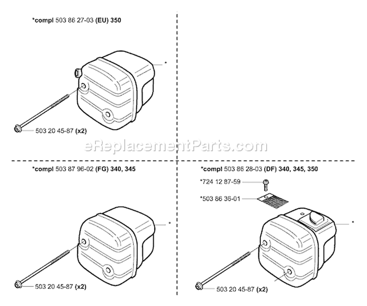 Page J Diagram and Parts List for 2004-03 Husqvarna Chainsaw