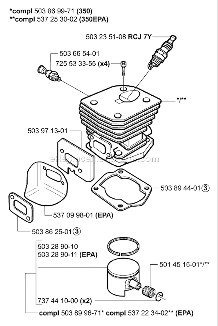 Page K Diagram and Parts List for 2004-03 Husqvarna Chainsaw