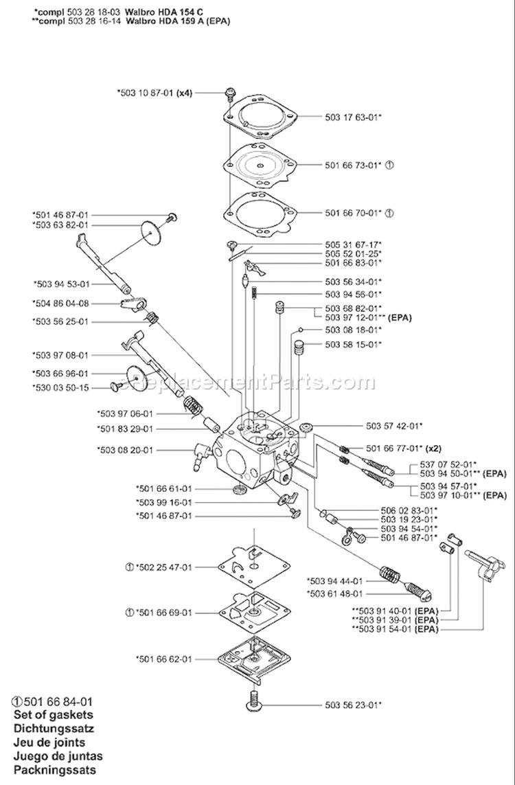 Page B Diagram and Parts List for 2001-06 Husqvarna Chainsaw
