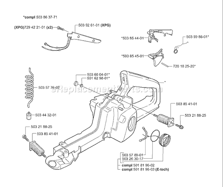 Page H Diagram and Parts List for 2001-06 Husqvarna Chainsaw
