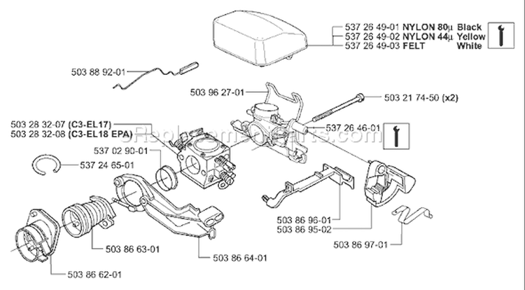 Page B Diagram and Parts List for XP EPA 2004-03 Husqvarna Chainsaw