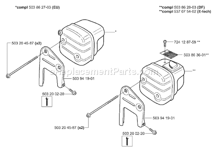 Page J Diagram and Parts List for XP EPA 2004-03 Husqvarna Chainsaw