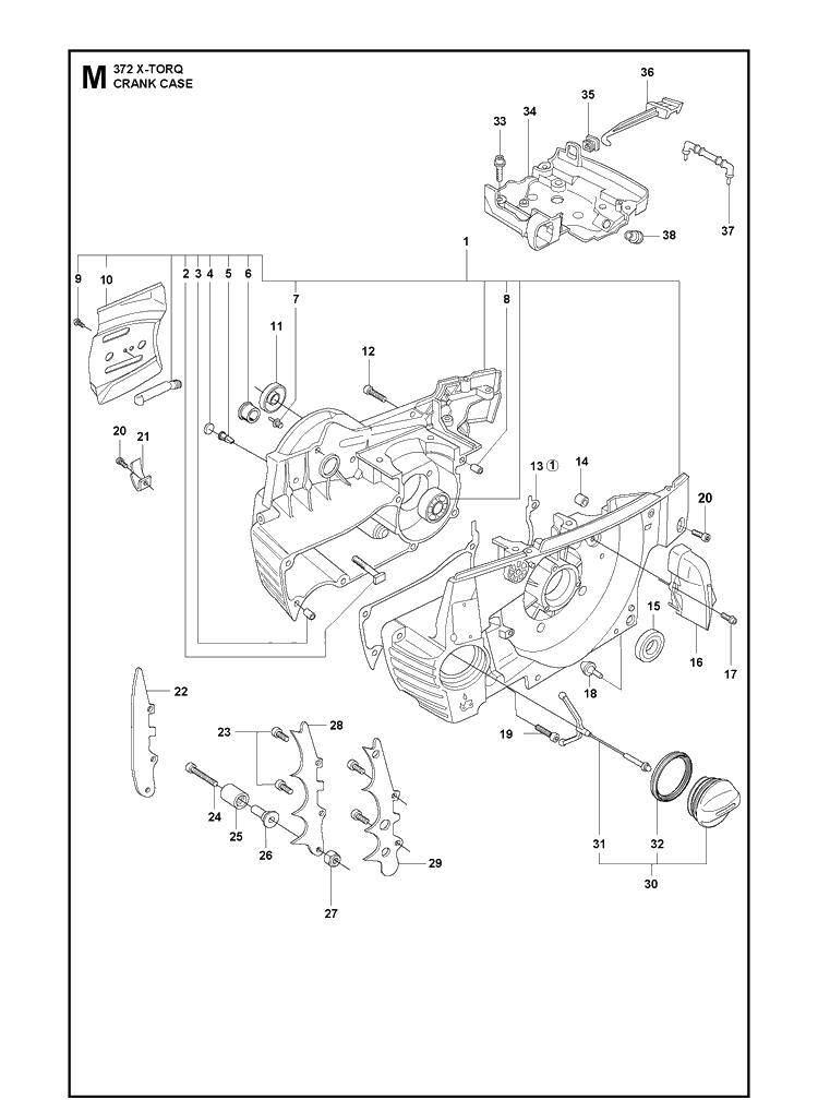 Crankcase 3 Diagram and Parts List for XPG X-TORQ Husqvarna Chainsaw